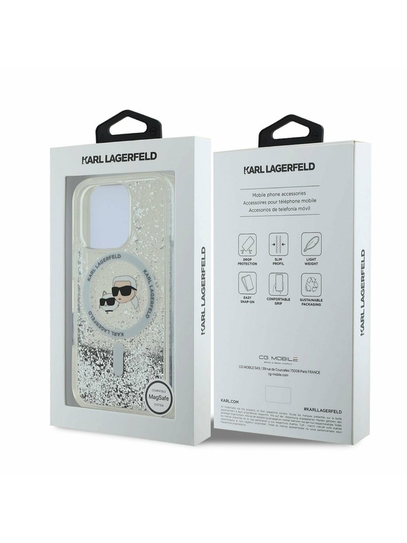 Karl Lagerfeld Karl Lagerfeld Tekoči bleščeči Karl in Choupette Heads MagSafe Zadnji pokrov za iPhone 16 Pro Max Transparent