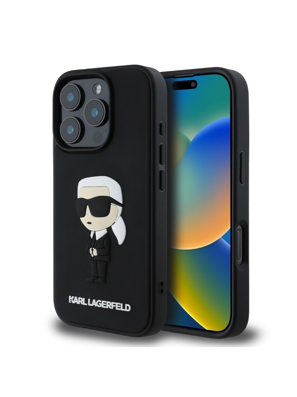 Karl Lagerfeld Karl Lagerfeld 3D Gumijasti Ikonik Zadnji pokrov za iPhone 16 Pro Black