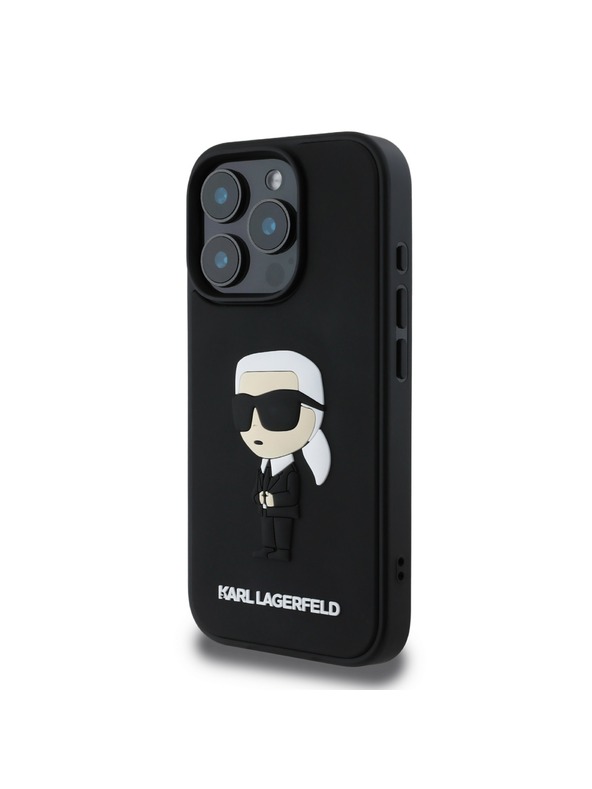 Karl Lagerfeld Karl Lagerfeld 3D Gumijasti Ikonik Zadnji pokrov za iPhone 16 Pro Black
