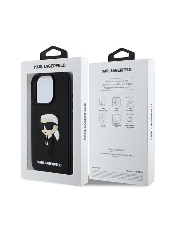 Karl Lagerfeld Karl Lagerfeld 3D Gumijasti Ikonik Zadnji pokrov za iPhone 16 Pro Black