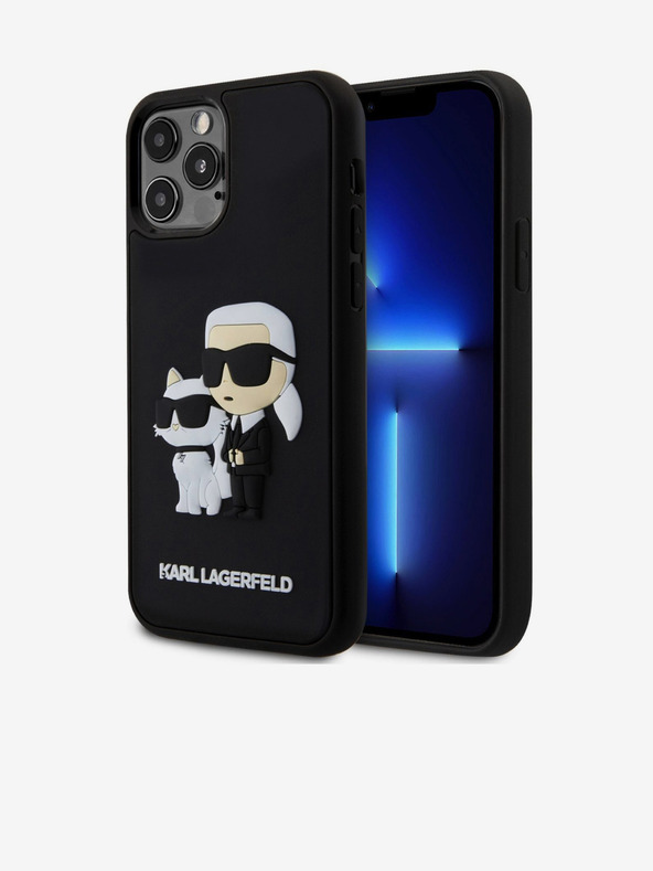 Karl Lagerfeld 3D Gumijasti Karl in Choupette Zadnji pokrov za iPhone 12/12 Pro Black Karl Lagerfeld