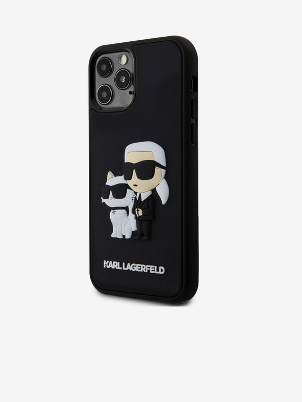 Karl Lagerfeld 3D Gumijasti Karl in Choupette Zadnji pokrov za iPhone 12/12 Pro Black Karl Lagerfeld