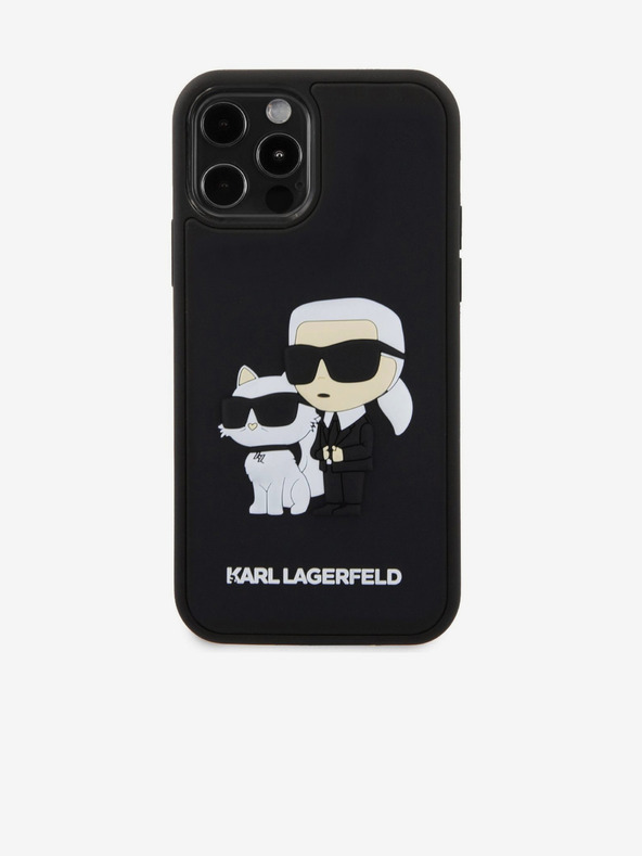 Karl Lagerfeld 3D Gumijasti Karl in Choupette Zadnji pokrov za iPhone 12/12 Pro Black Karl Lagerfeld