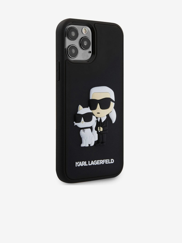 Karl Lagerfeld 3D Gumijasti Karl in Choupette Zadnji pokrov za iPhone 12/12 Pro Black Karl Lagerfeld