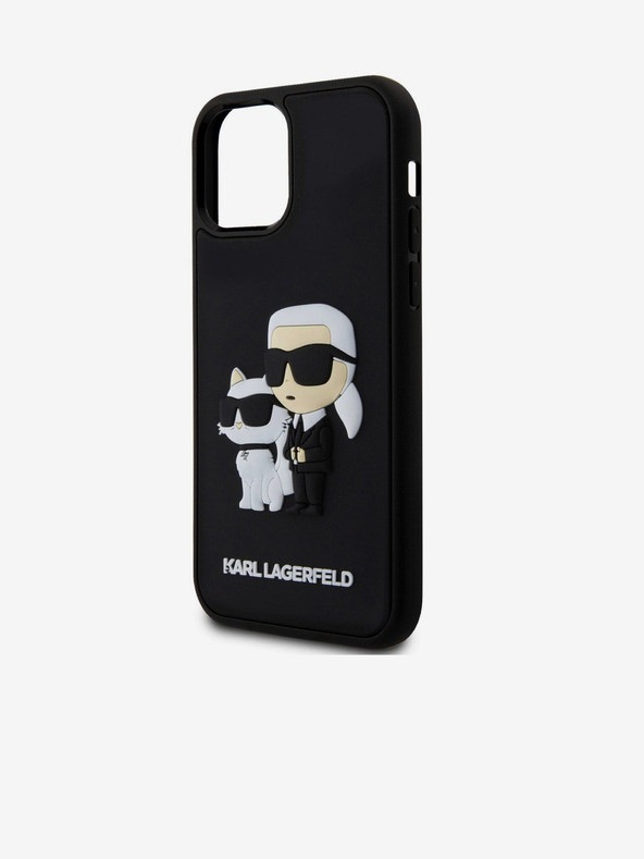 Karl Lagerfeld 3D Gumijasti Karl in Choupette Zadnji pokrov za iPhone 12/12 Pro Black Karl Lagerfeld