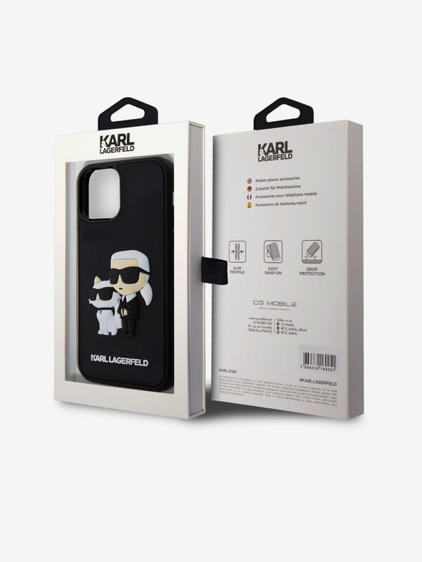 Karl Lagerfeld 3D Gumijasti Karl in Choupette Zadnji pokrov za iPhone 12/12 Pro Black Karl Lagerfeld