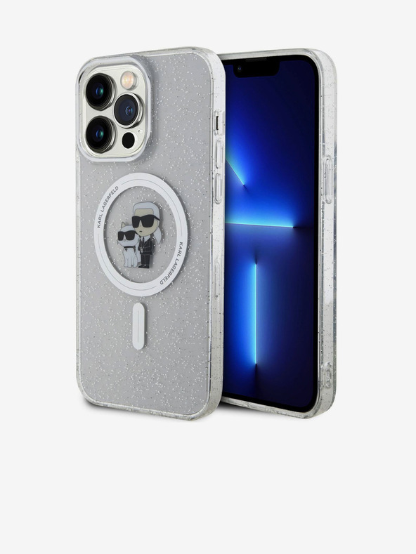 Karl Lagerfeld Karl Lagerfeld IML Glitter Karl in Choupette MagSafe Zadnji pokrov za iPhone 15 Pro Max Transparent