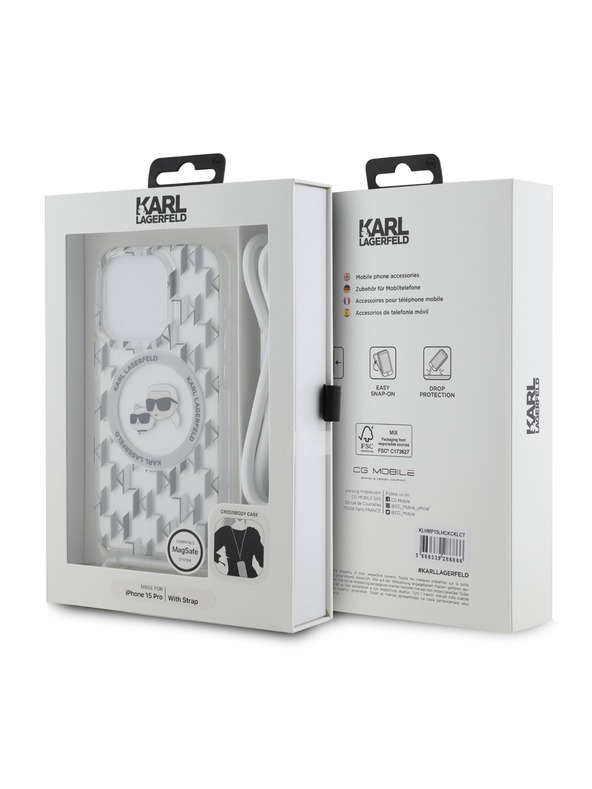 Karl Lagerfeld Karl Lagerfeld IML Monogram Crossbody K&CH Heads MagSafe Zadnji pokrov za iPhone 15 Pro Transparent