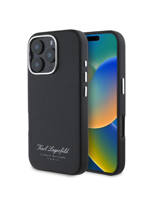 Karl Lagerfeld Karl Lagerfeld Zrnati PU Hotel RSG Zadnji pokrov za iPhone 16 Pro Black