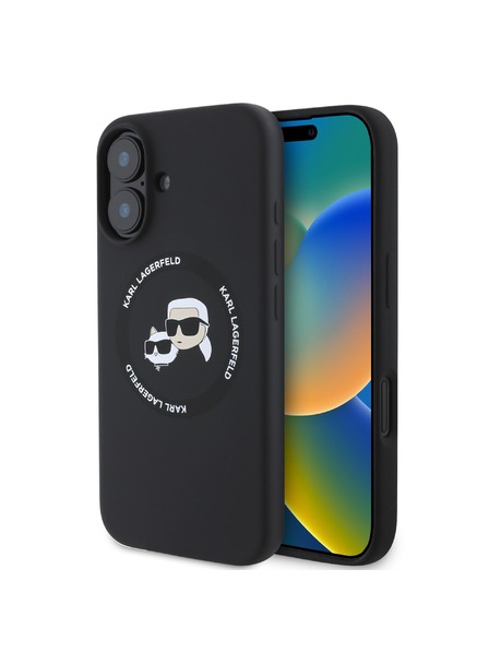 Karl Lagerfeld Karl Lagerfeld Tekoči silikonski K&CH Heads MagSafe Zadnji pokrov za iPhone 16 Black