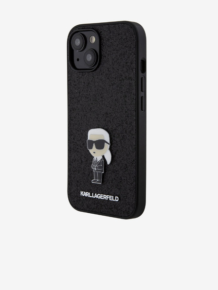 Karl Lagerfeld Karl Lagerfeld Fiksni bleščeči kovinski Ikonik Zadnji pokrov za iPhone 15 Black
