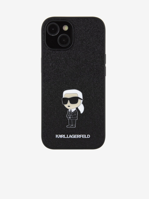 Karl Lagerfeld Karl Lagerfeld Fiksni bleščeči kovinski Ikonik Zadnji pokrov za iPhone 15 Black