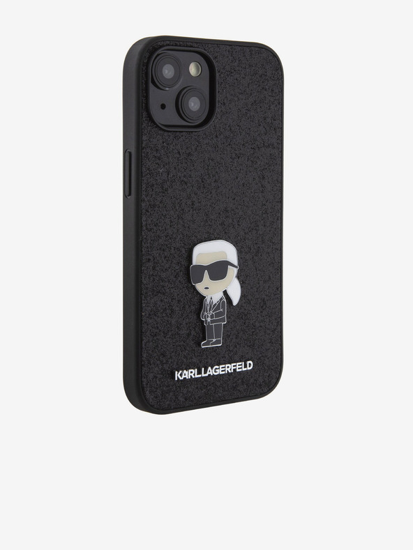 Karl Lagerfeld Karl Lagerfeld Fiksni bleščeči kovinski Ikonik Zadnji pokrov za iPhone 15 Black