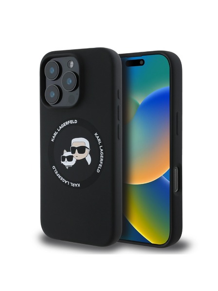 Karl Lagerfeld Karl Lagerfeld Tekoči silikonski K&CH Heads MagSafe Zadnji pokrov za iPhone 16 Pro Max Black