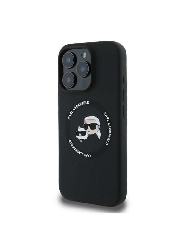 Karl Lagerfeld Karl Lagerfeld Tekoči silikonski K&CH Heads MagSafe Zadnji pokrov za iPhone 16 Pro Max Black