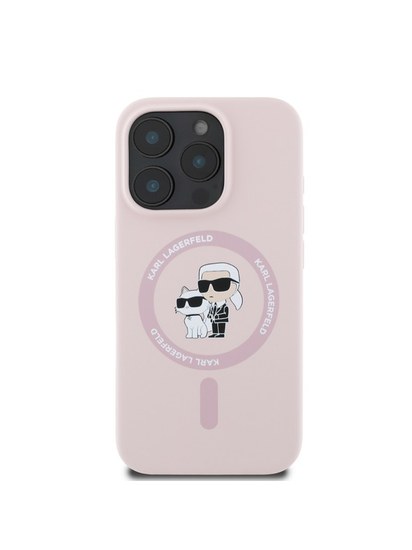 Karl Lagerfeld Karl Lagerfeld Tekoči silikonski Karl in Choupette MagSafe Zadnji pokrov za iPhone 16 Pro Pink