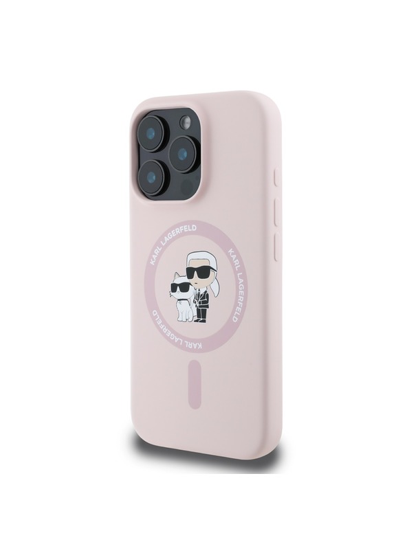 Karl Lagerfeld Karl Lagerfeld Tekoči silikonski Karl in Choupette MagSafe Zadnji pokrov za iPhone 16 Pro Pink