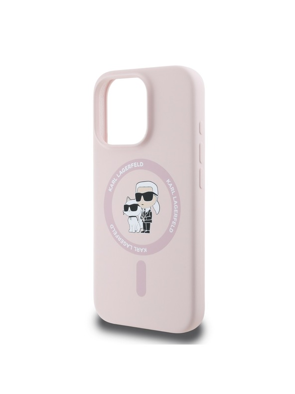 Karl Lagerfeld Karl Lagerfeld Tekoči silikonski Karl in Choupette MagSafe Zadnji pokrov za iPhone 16 Pro Pink
