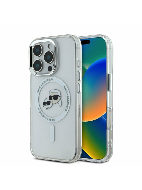 Karl Lagerfeld Karl Lagerfeld IML K&CH Heads Kovinski okvir MagSafe Zadnji pokrov za iPhone 16 Pro Transparent