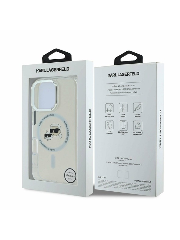Karl Lagerfeld Karl Lagerfeld IML K&CH Heads Kovinski okvir MagSafe Zadnji pokrov za iPhone 16 Pro Transparent