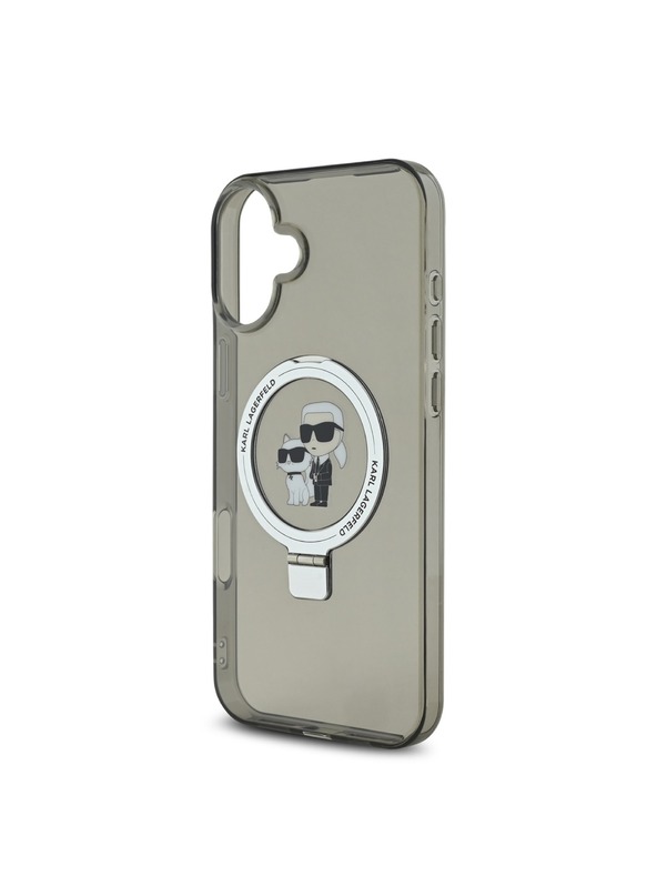 Karl Lagerfeld Karl Lagerfeld Ringstand Karl in Choupette MagSafe Zadnji pokrov za iPhone 16 Plus Black