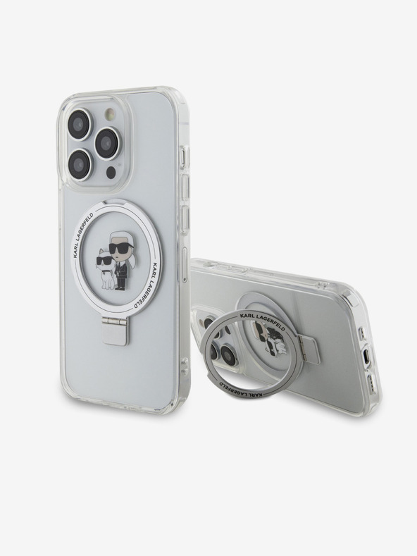Karl Lagerfeld Karl Lagerfeld Ringstand Karl in Choupette MagSafe Zadnji pokrov za iPhone 15 Pro White