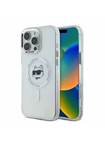 Karl Lagerfeld Karl Lagerfeld IML Choupette Head Kovinski okvir MagSafe Zadnji pokrov za iPhone 16 Pro Max Transparent
