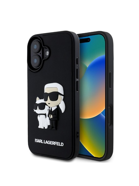 Karl Lagerfeld Karl Lagerfeld 3D Gumijasti Karl in Choupette Zadnji pokrov za iPhone 16 Plus Black
