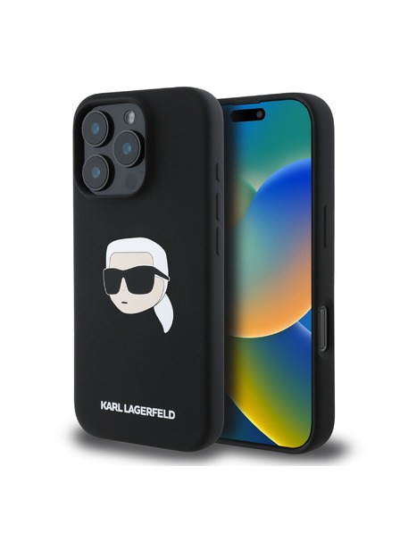 Karl Lagerfeld Karl Lagerfeld Tekoči silikonski Karl Head MagSafe Zadnji pokrov za iPhone 16 Pro Max Black