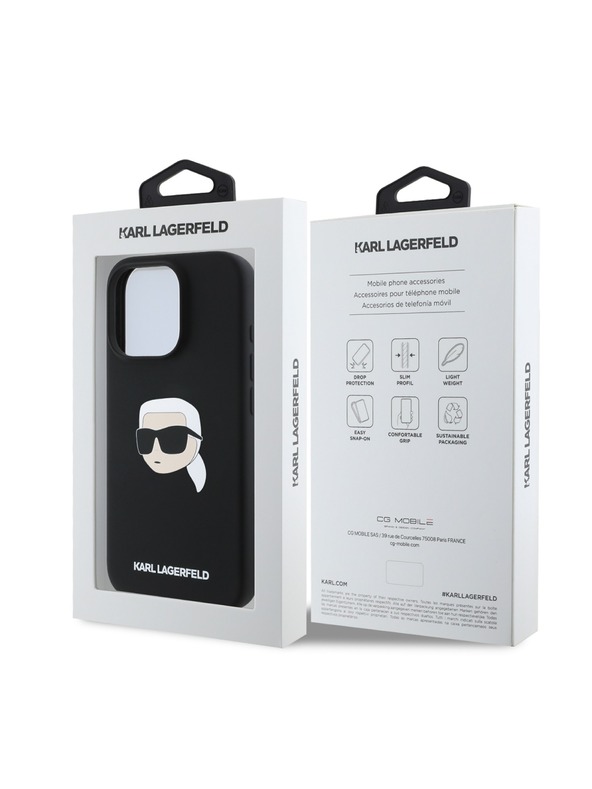 Karl Lagerfeld Karl Lagerfeld Tekoči silikonski Karl Head MagSafe Zadnji pokrov za iPhone 16 Pro Max Black