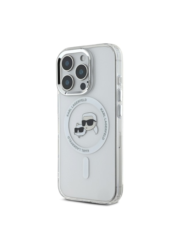 Karl Lagerfeld Karl Lagerfeld IML K&CH Heads Kovinski okvir MagSafe Zadnji pokrov za iPhone 16 Pro Max Transparent