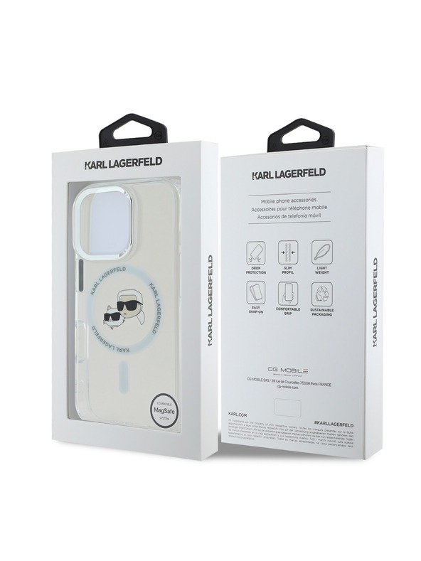 Karl Lagerfeld Karl Lagerfeld IML K&CH Heads Kovinski okvir MagSafe Zadnji pokrov za iPhone 16 Pro Max Transparent