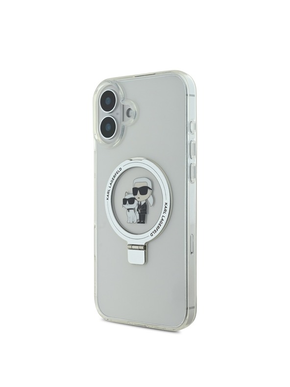 Karl Lagerfeld Karl Lagerfeld Ringstand Karl in Choupette MagSafe Zadnji pokrov za iPhone 16 Plus White