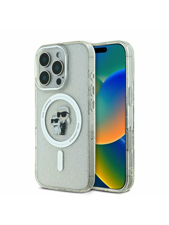 Karl Lagerfeld Karl Lagerfeld IML Bleščeč Karl and Choupette MagSafe Zadnji Pokrov za iPhone 16 Pro Max Transparent