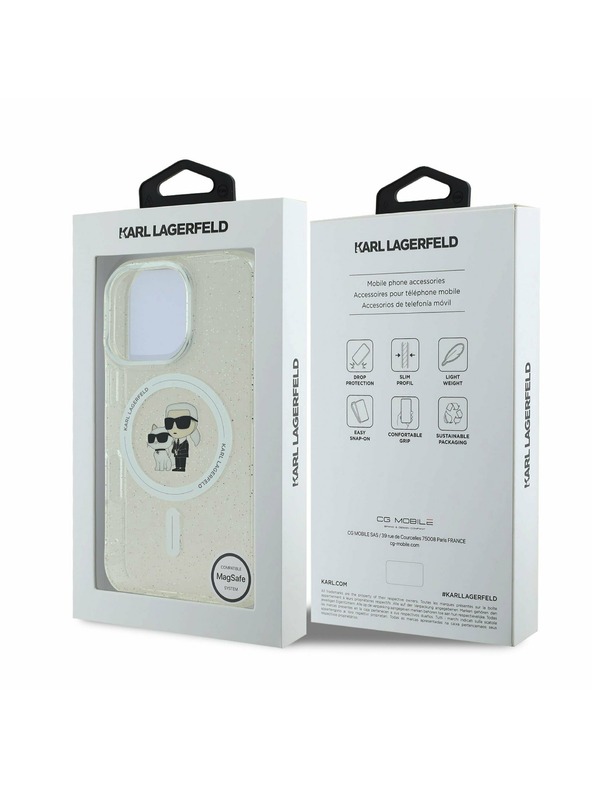 Karl Lagerfeld Karl Lagerfeld IML Bleščeč Karl and Choupette MagSafe Zadnji Pokrov za iPhone 16 Pro Max Transparent