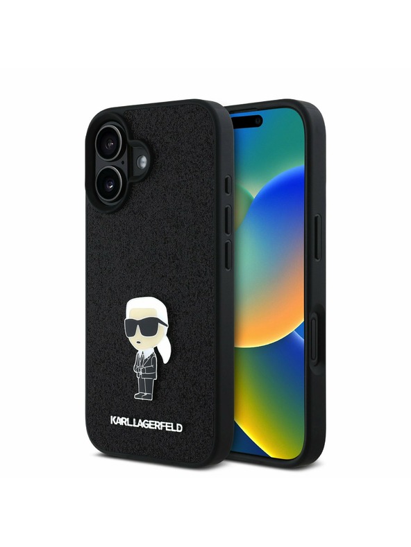 Karl Lagerfeld Karl Lagerfeld Fiksno Bleščeč Kovinski Ikonik Zadnji Pokrov za iPhone 16 Black
