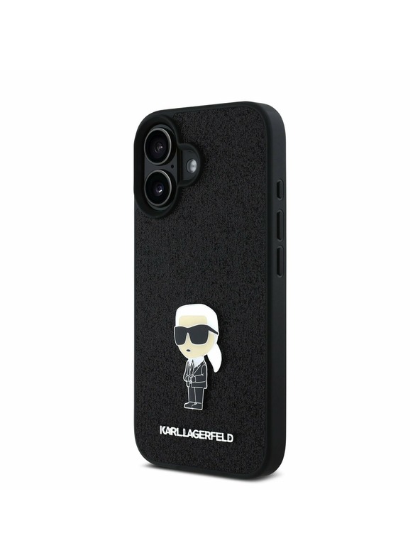 Karl Lagerfeld Karl Lagerfeld Fiksno Bleščeč Kovinski Ikonik Zadnji Pokrov za iPhone 16 Black