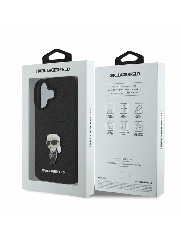 Karl Lagerfeld Karl Lagerfeld Fiksno Bleščeč Kovinski Ikonik Zadnji Pokrov za iPhone 16 Black