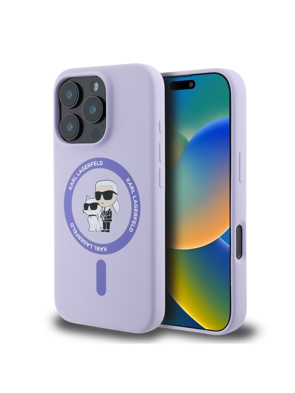 Karl Lagerfeld Karl Lagerfeld Liquid Silicone Karl and Choupette MagSafe Zadnji Pokrov za iPhone 16 Pro Purple