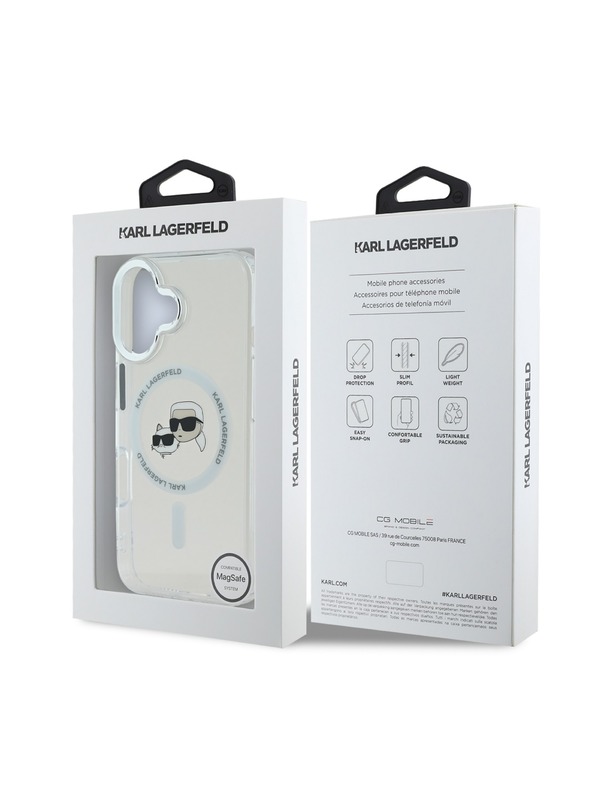 Karl Lagerfeld Karl Lagerfeld IML K&CH Glav Metal Frame MagSafe Zadnji Pokrov za iPhone 16 Plus Transparent