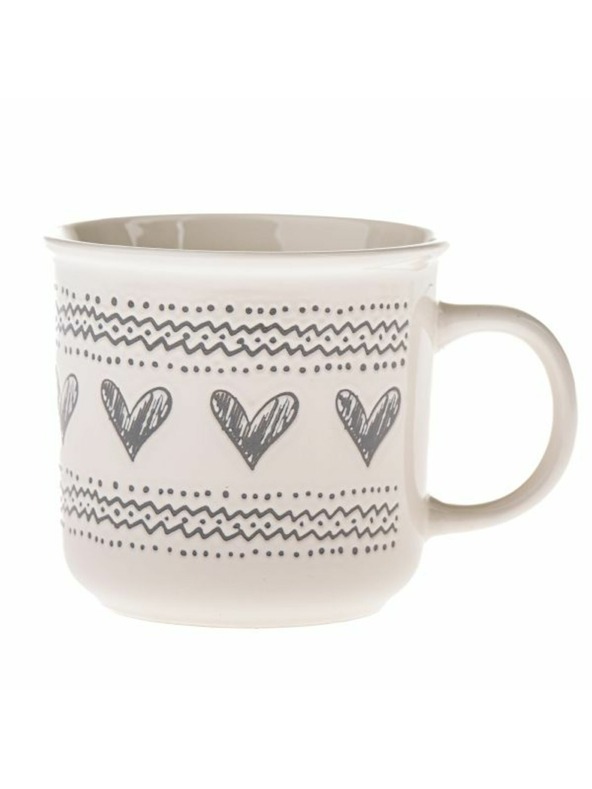Casa de Engel Keramična skodelica s srcki, bela s sivo, 450ml, 6/36