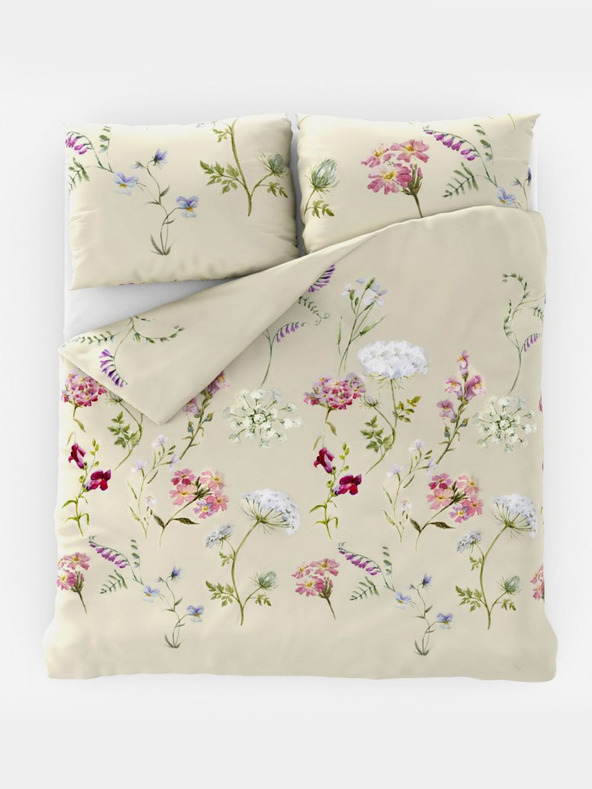 Kvalitex Francoska bombažna posteljnina DELUX 220x200, 70x90cm BOTANICA kremasta