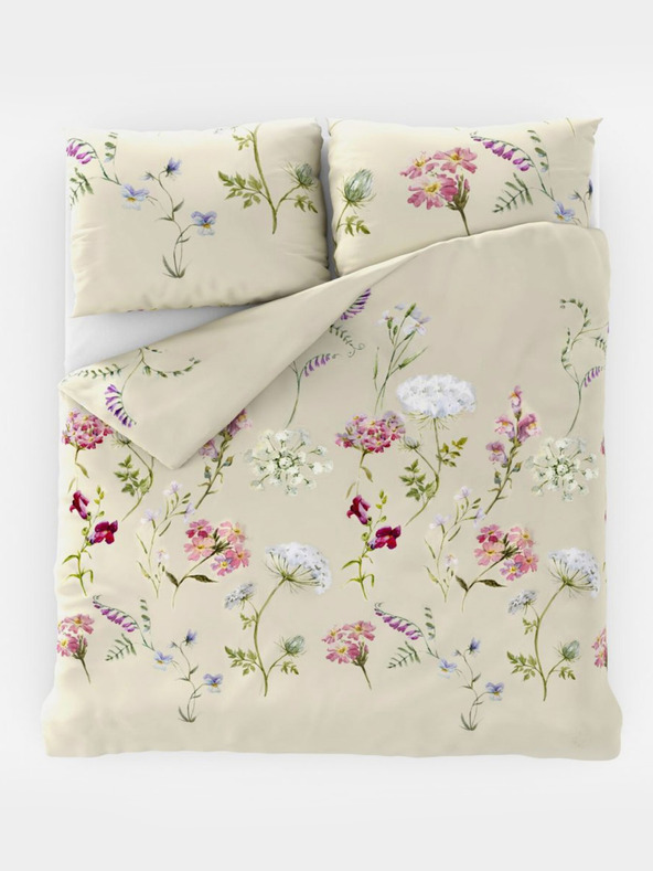 Kvalitex Francoska bombažna posteljnina za otroško posteljico DELUX 240x200, 70x90cm BOTANICA kremna