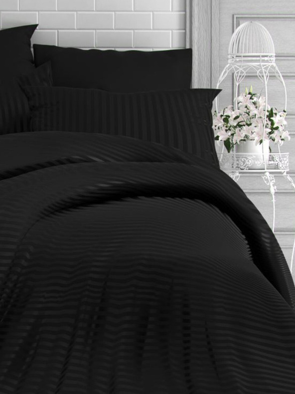 Kvalitex Francoska posteljnina iz satena s črto 1+2, 220x200, 70x90cm črna Kvalitex