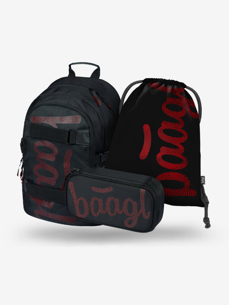 BAAGL  Črn šolski komplet - nahrbtnik, peresnica, torba Baagl Skate Red