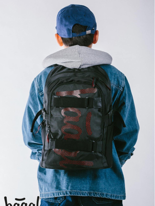 BAAGL  Črn šolski komplet - nahrbtnik, peresnica, torba Baagl Skate Red