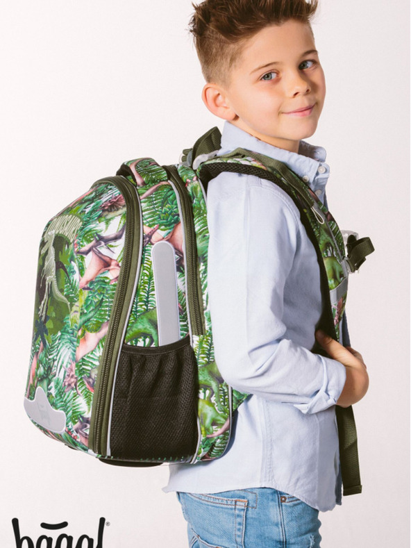 BAAGL  Zelena šolska torba police dinozavri Baagl