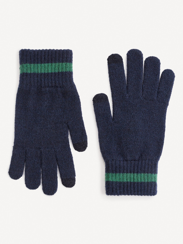 Celio Temno moder komplet moške kape, šala in rokavic v darilnem paketu Celio