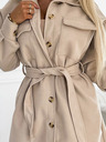 numoco Bež ženski topel plašč z žepi, gumbi in pasom Numoco
