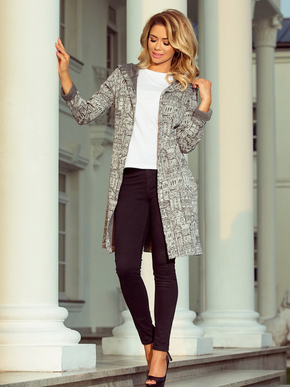 numoco Siv ženski vzorčast plašč s kapuco in žepi Numoco